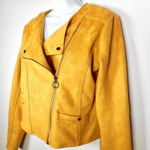 NWT Haute Monde L Mustard Faux Suede Moto Zip Jacket